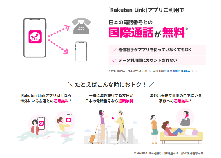 楽天モバイルのRakutenLinkアプリの海外利用時の説明